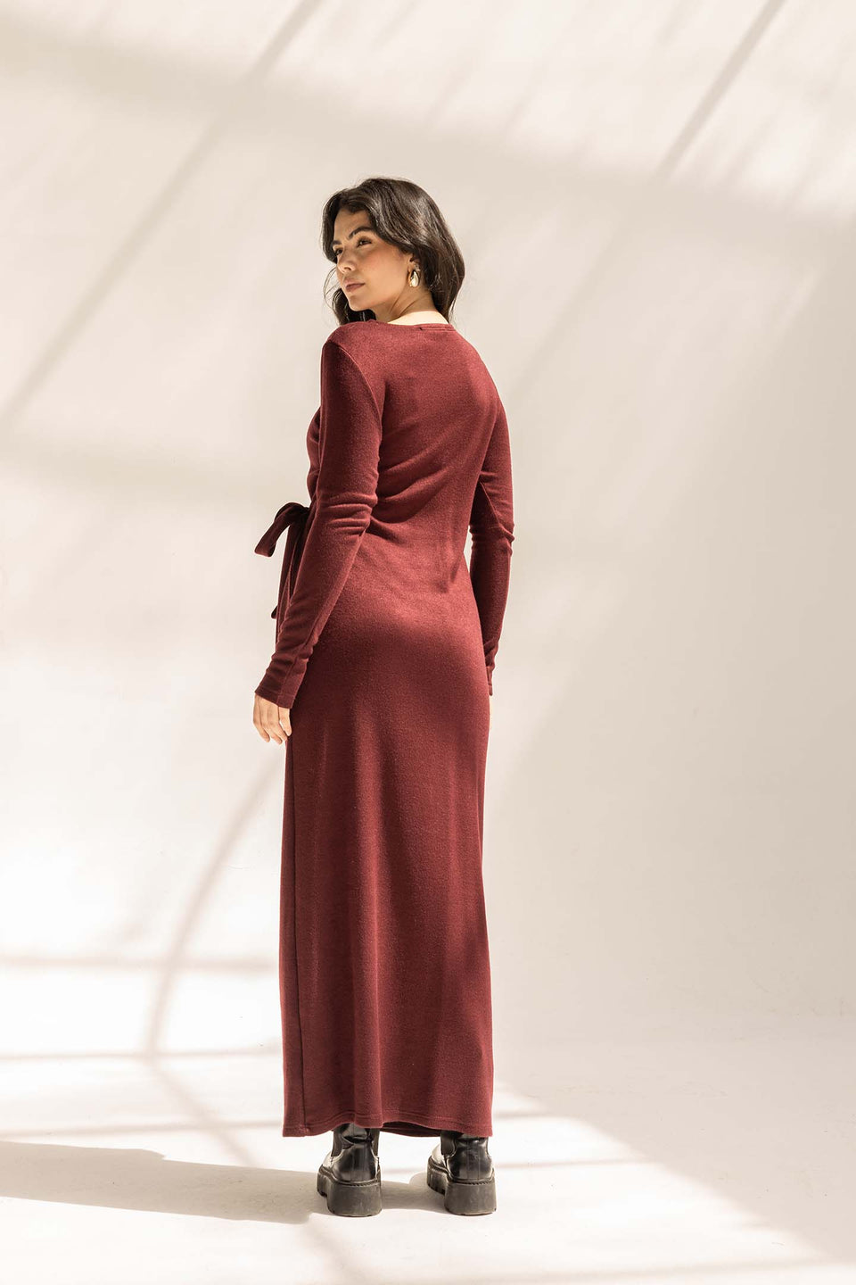 Burgundy Elegant Wool Wrap Dress