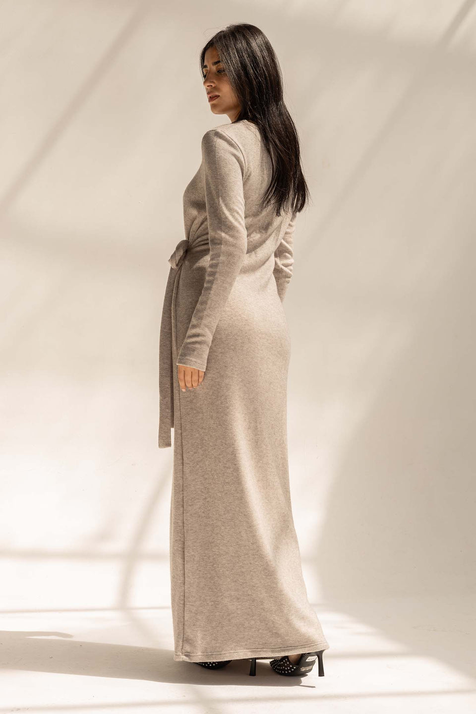 Grey Elegant Wool Wrap Dress