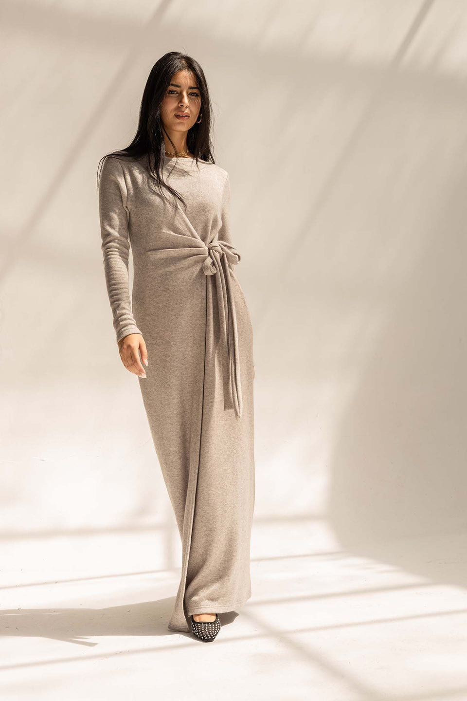 Grey Elegant Wool Wrap Dress