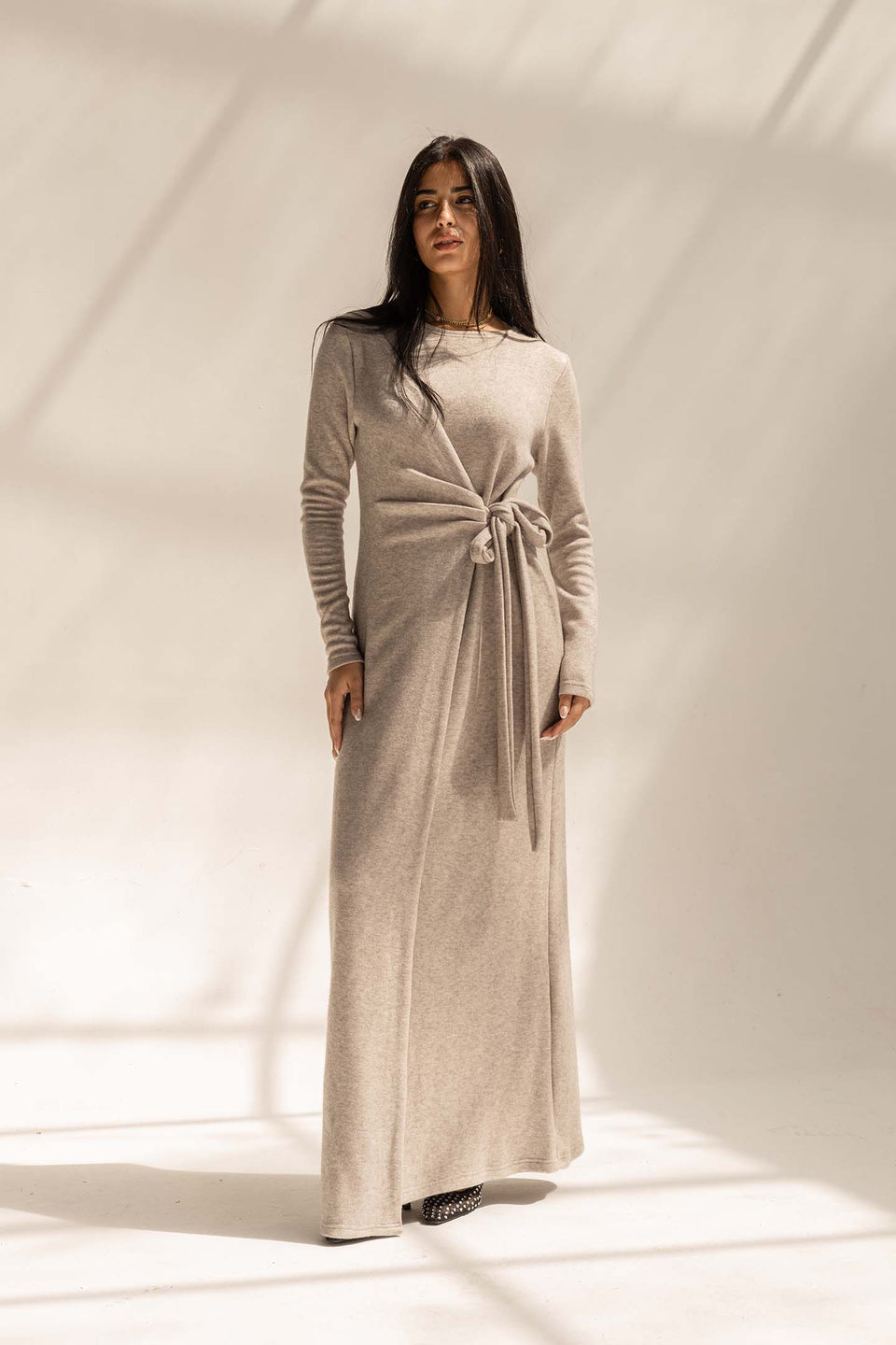 Grey Elegant Wool Wrap Dress