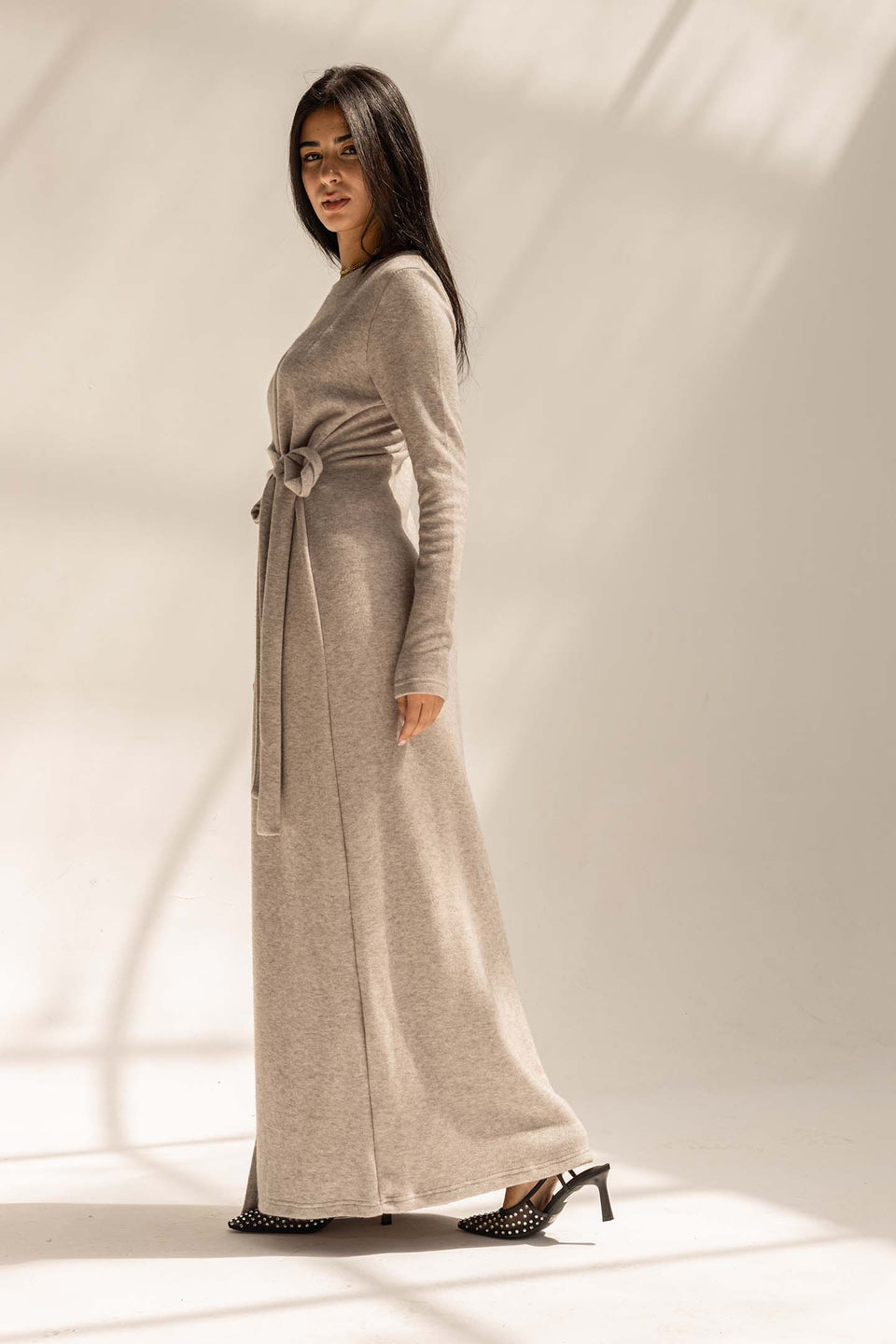Grey Elegant Wool Wrap Dress