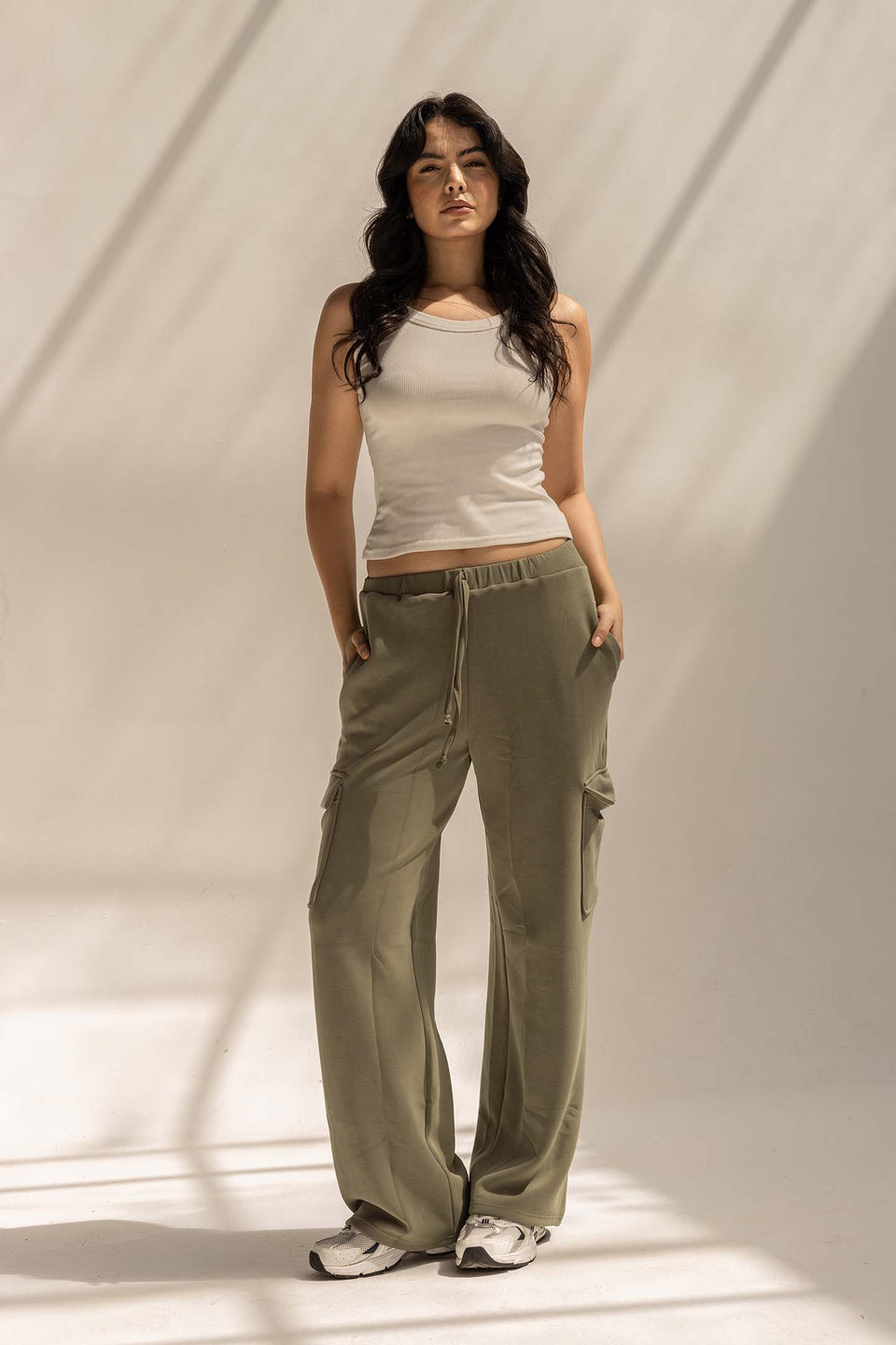 Olive Soft Modal Wide Leg Cargo Pants