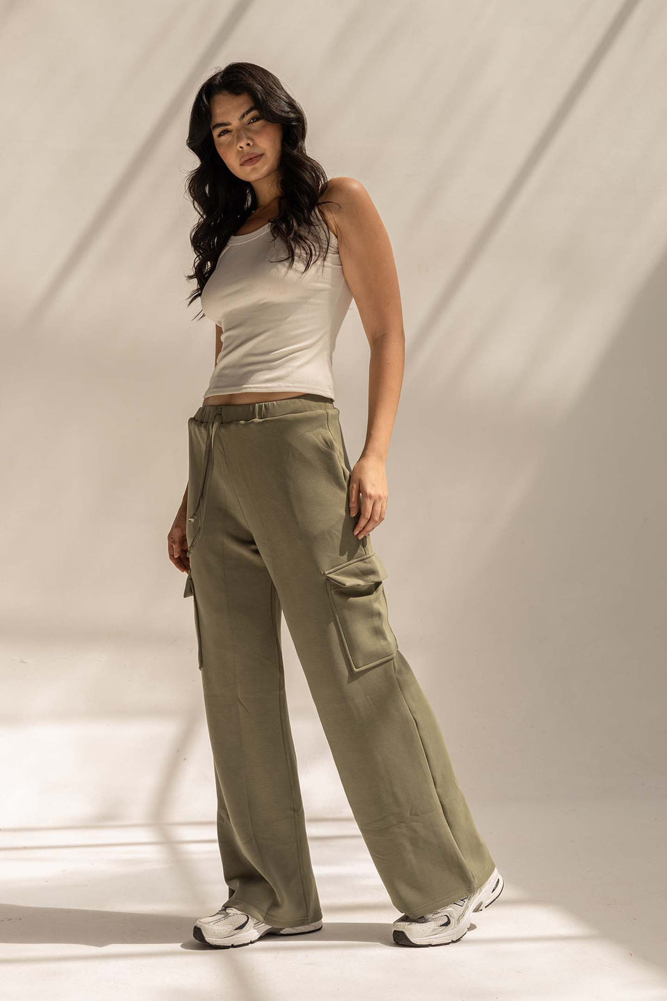 Olive Soft Modal Wide Leg Cargo Pants