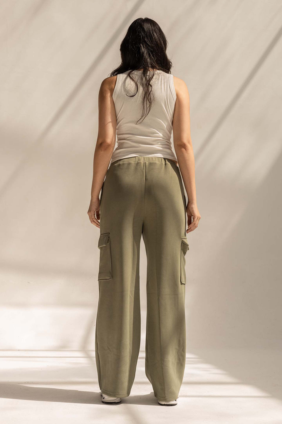 Olive Soft Modal Wide Leg Cargo Pants