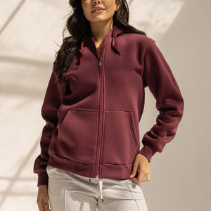 Burgundy Melton Zipped Hoodie