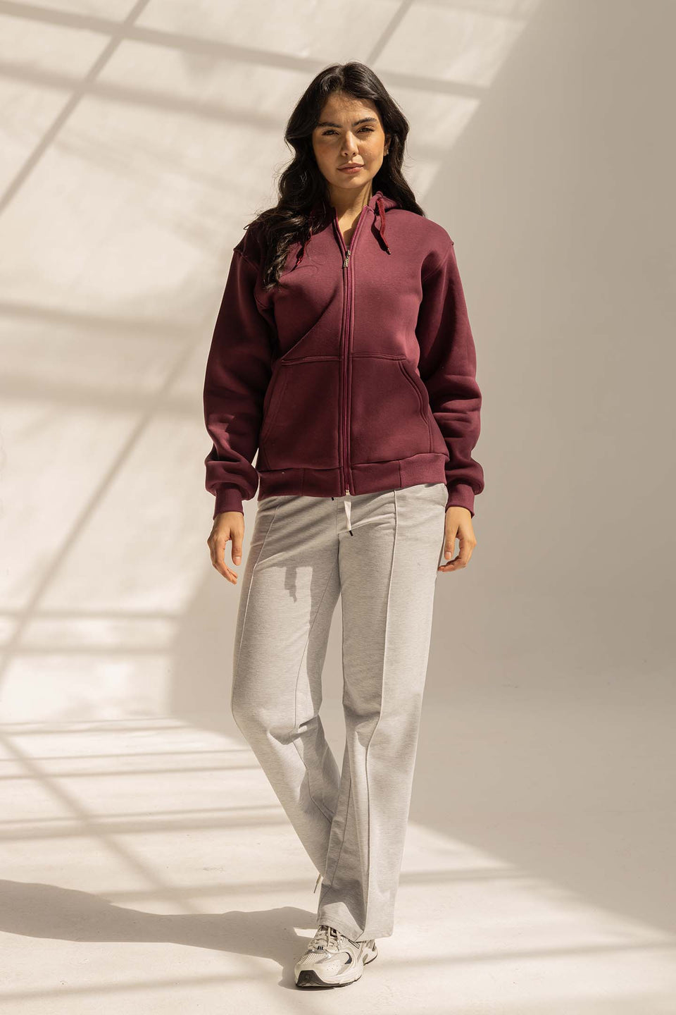 Burgundy Melton Zipped Hoodie
