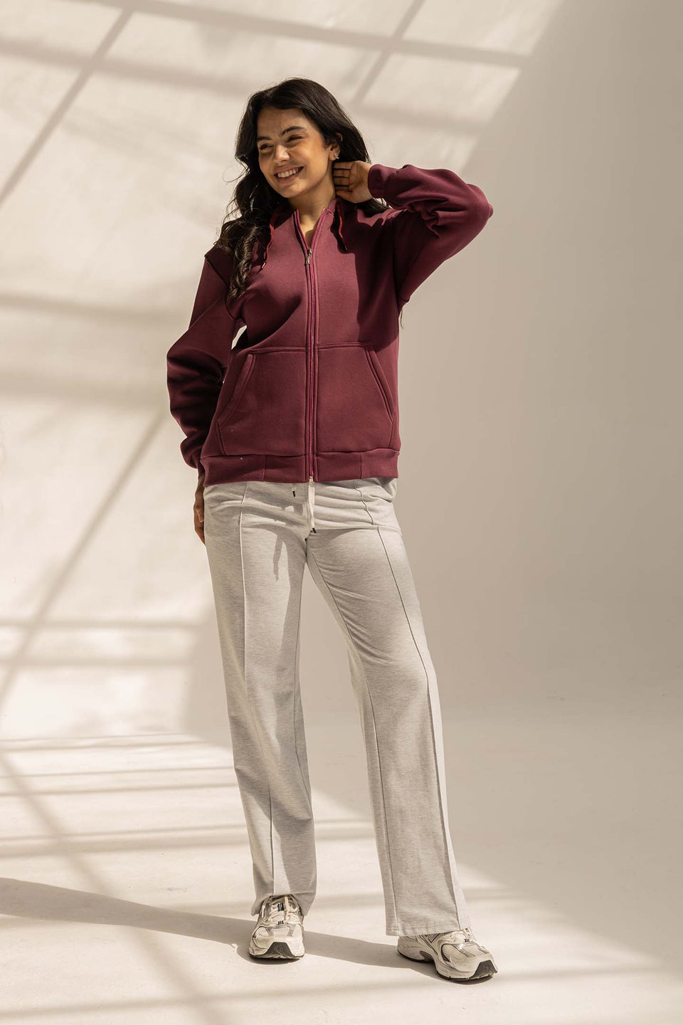 Burgundy Melton Zipped Hoodie