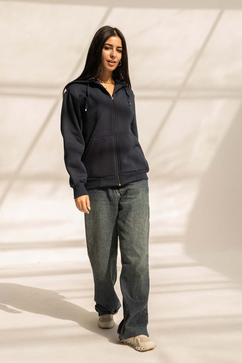 Navy Melton Zipped Hoodie