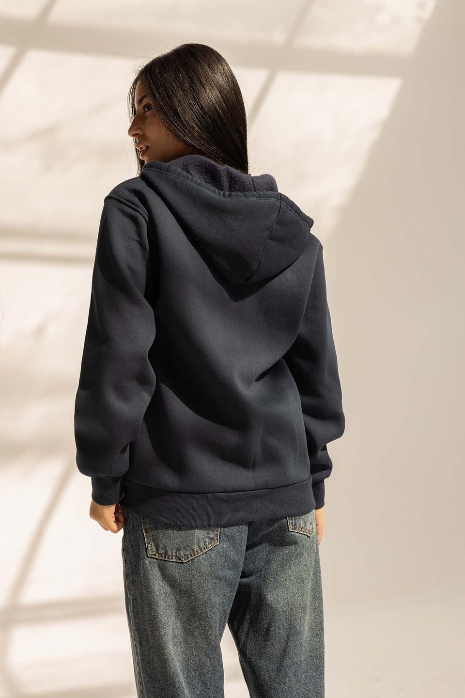 Navy Melton Zipped Hoodie
