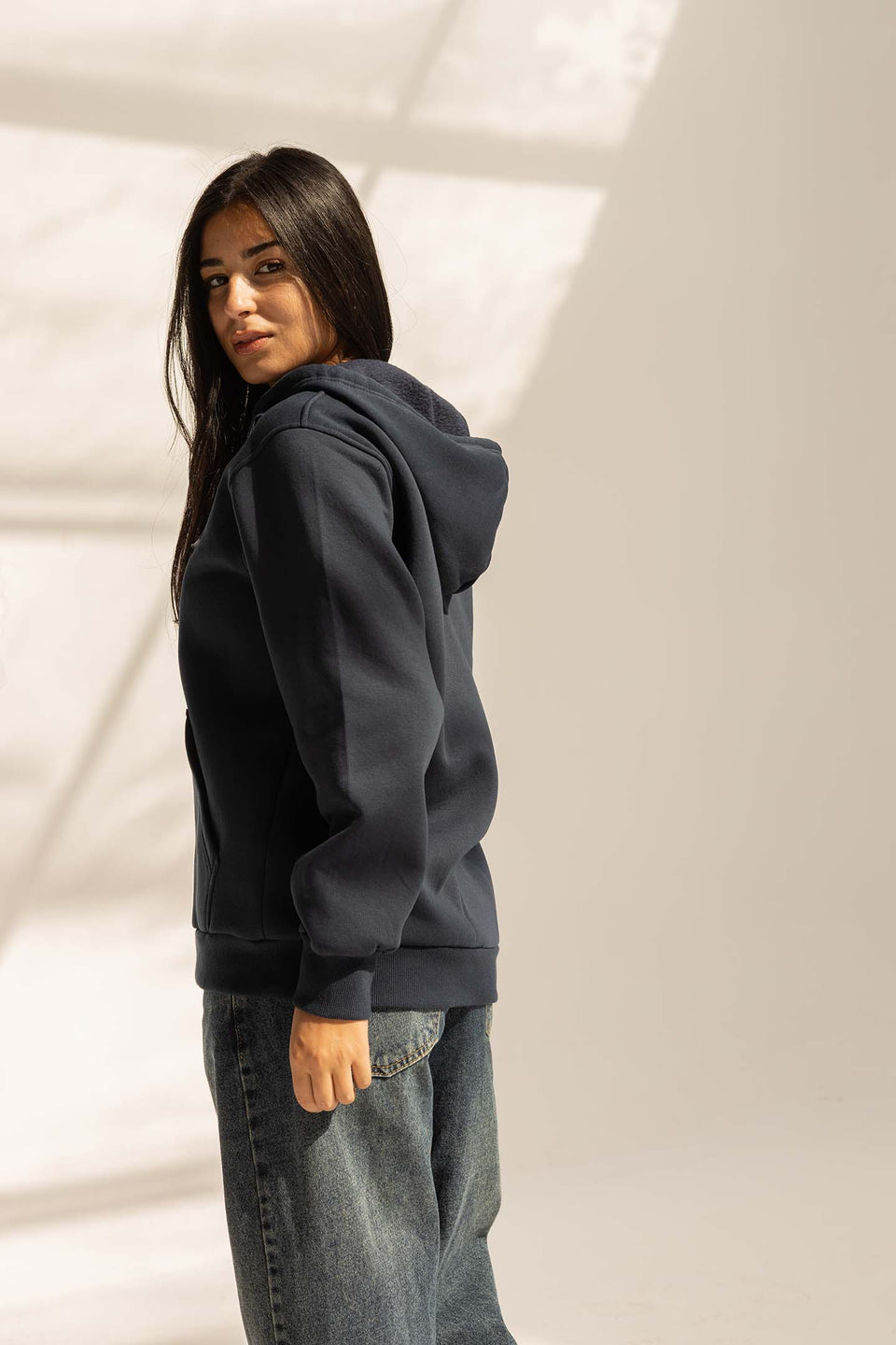 Navy Melton Zipped Hoodie