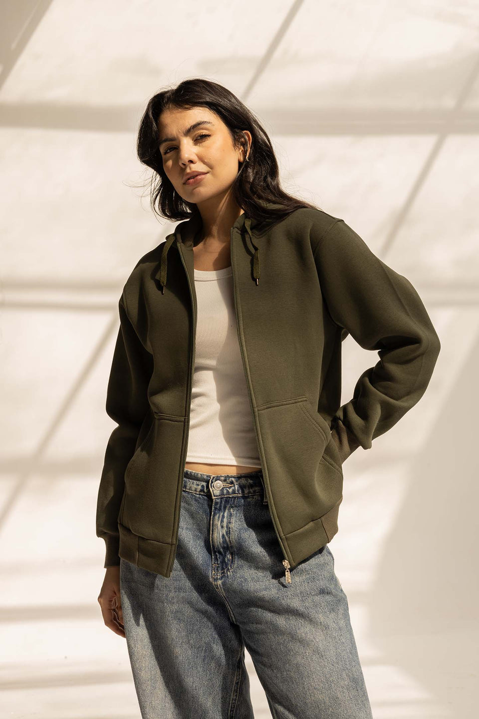 Olive Melton Zipped Hoodie