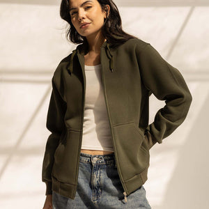 Olive Melton Zipped Hoodie