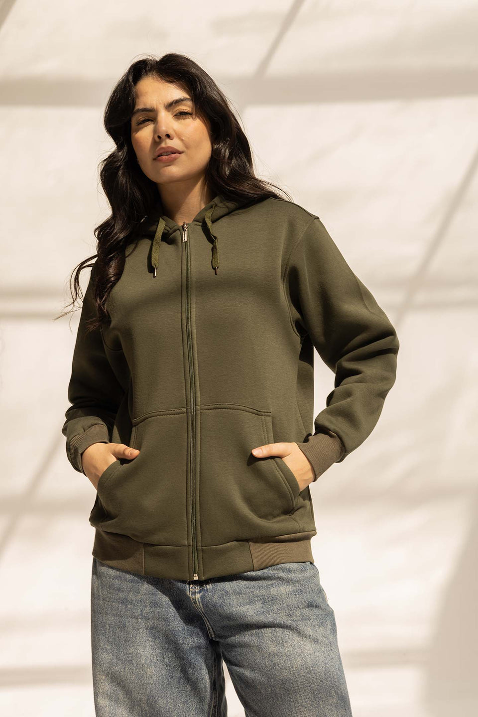 Olive Melton Zipped Hoodie