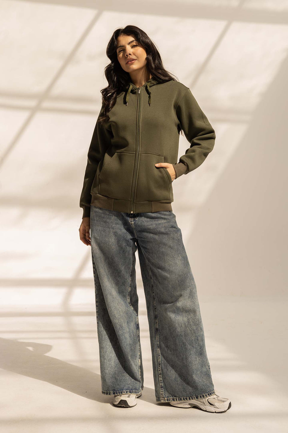 Olive Melton Zipped Hoodie