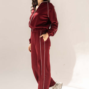 Burgundy Modal Track Set with Side Piping