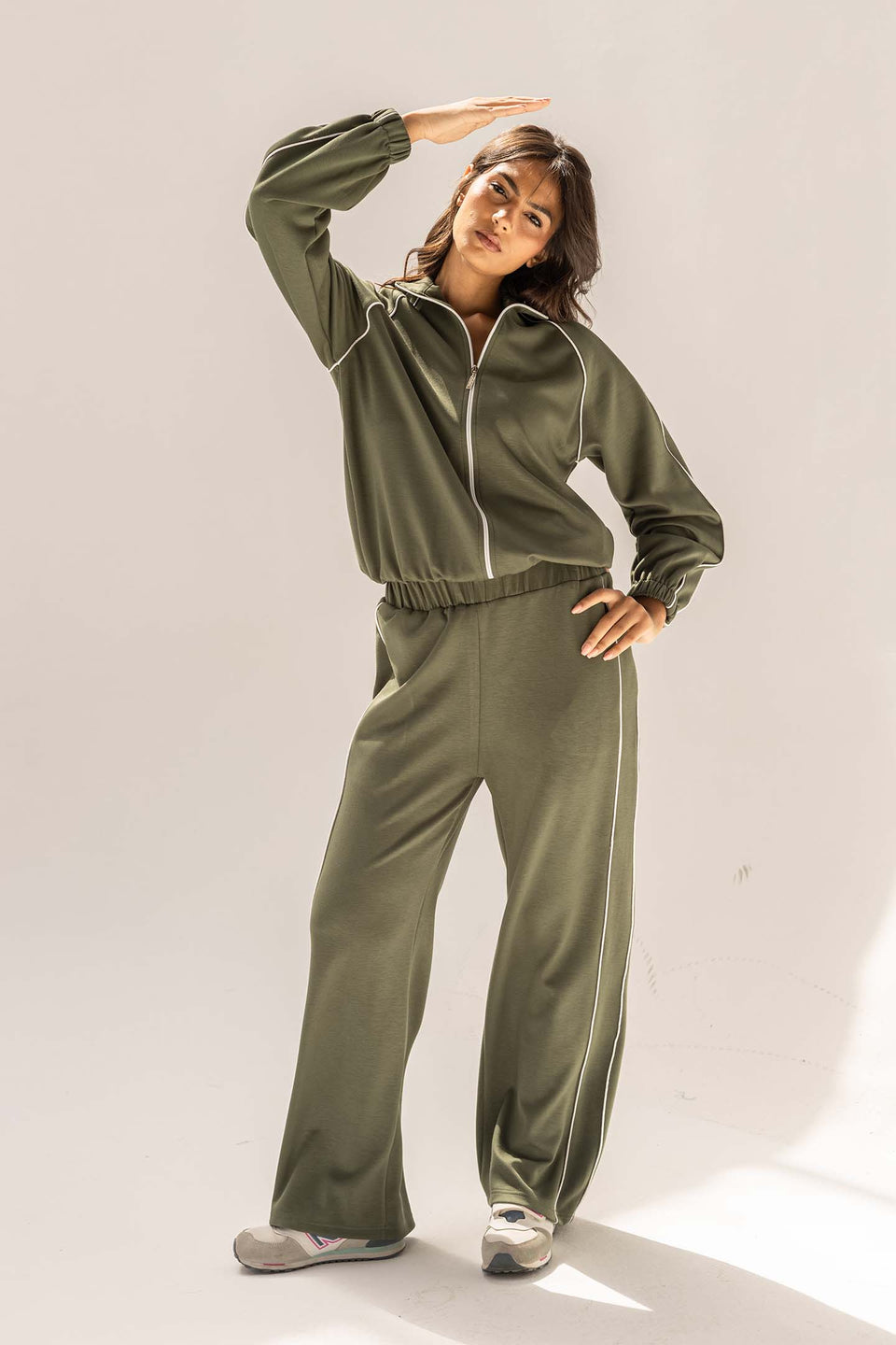 Olive Modal Track Set with Side Piping