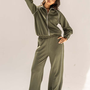 Olive Modal Track Set with Side Piping