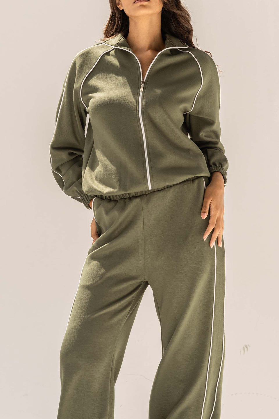 Olive Modal Track Set with Side Piping