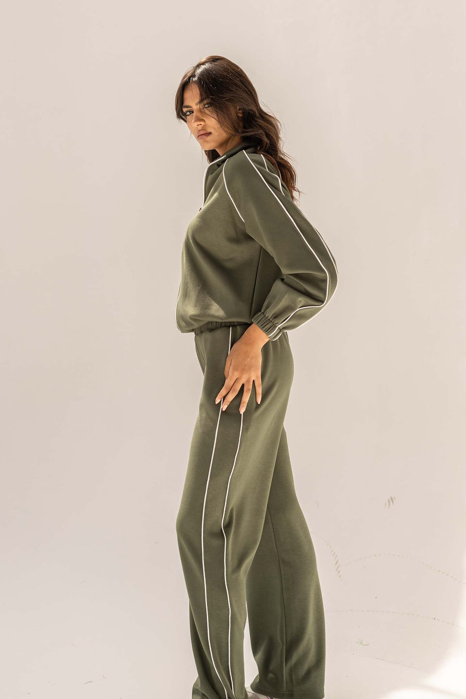 Olive Modal Track Set with Side Piping