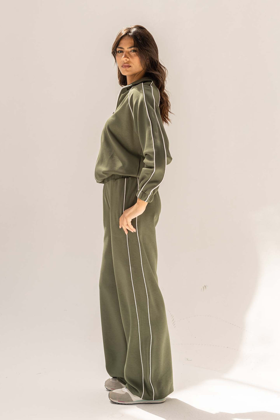 Olive Modal Track Set with Side Piping