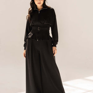 Black Tailored Elegant Pleats Set