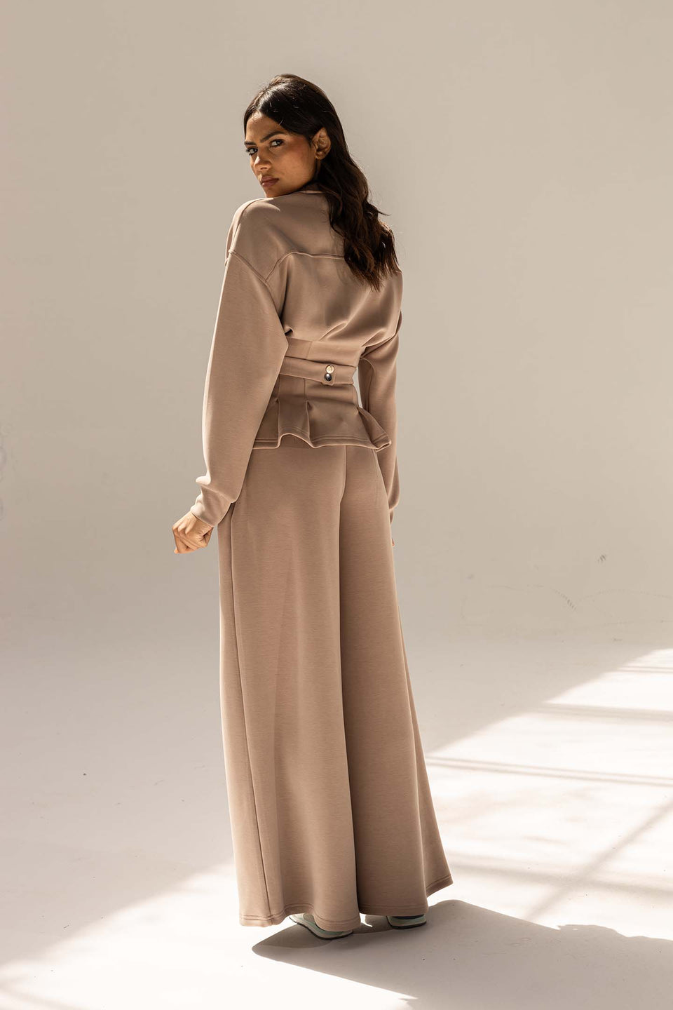 Coffe Tailored Elegant Pleats Set