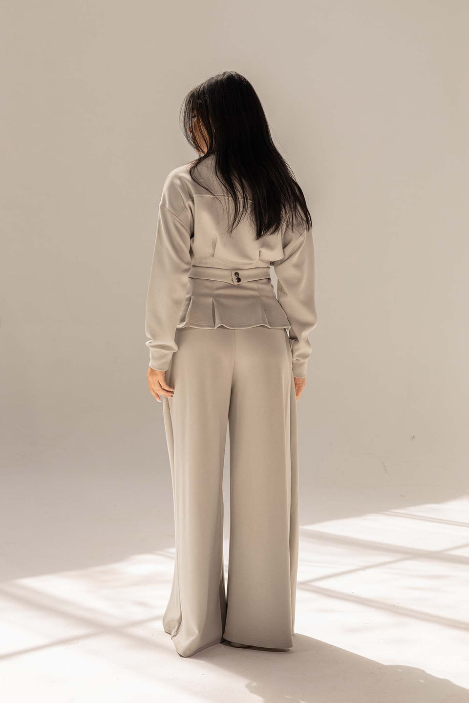 Grey Tailored Elegant Pleats Set