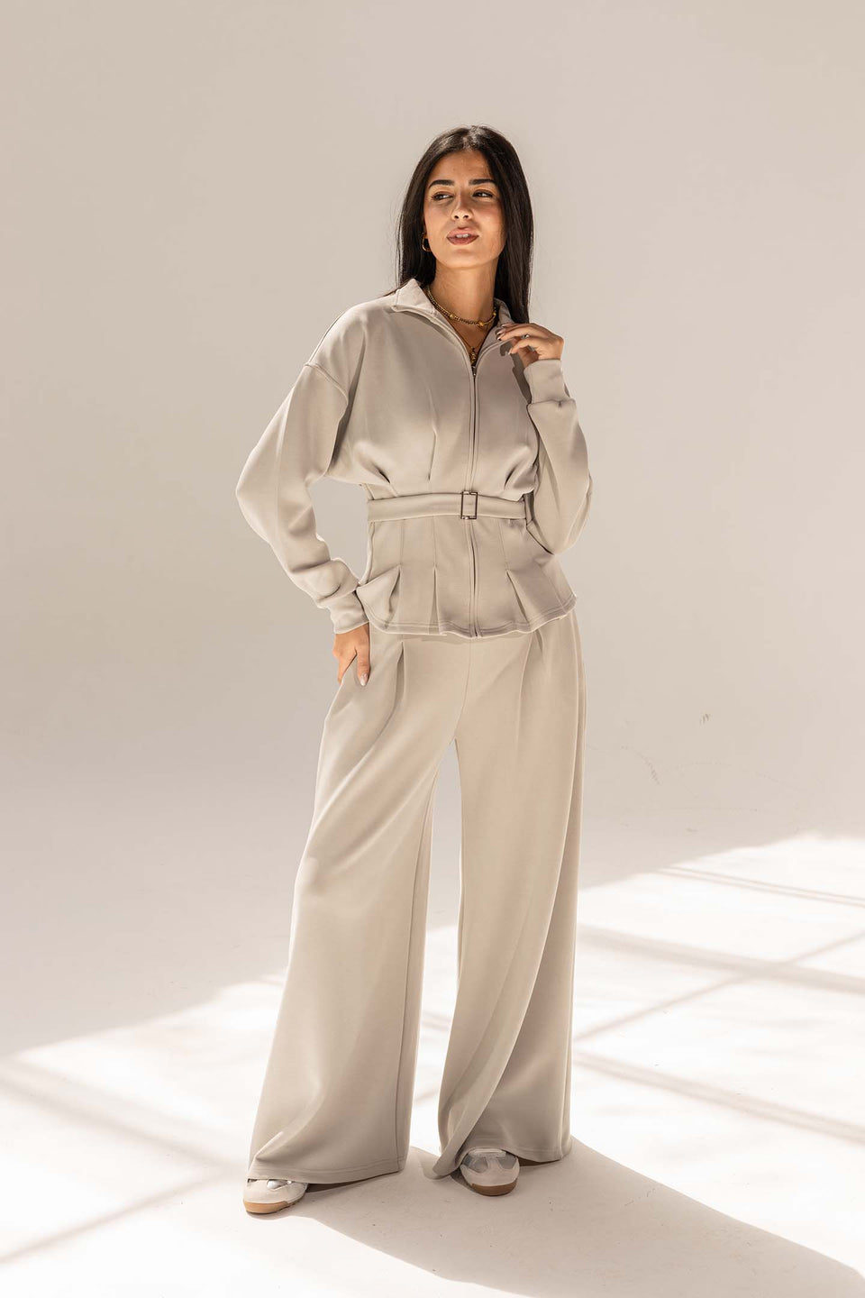 Grey Tailored Elegant Pleats Set