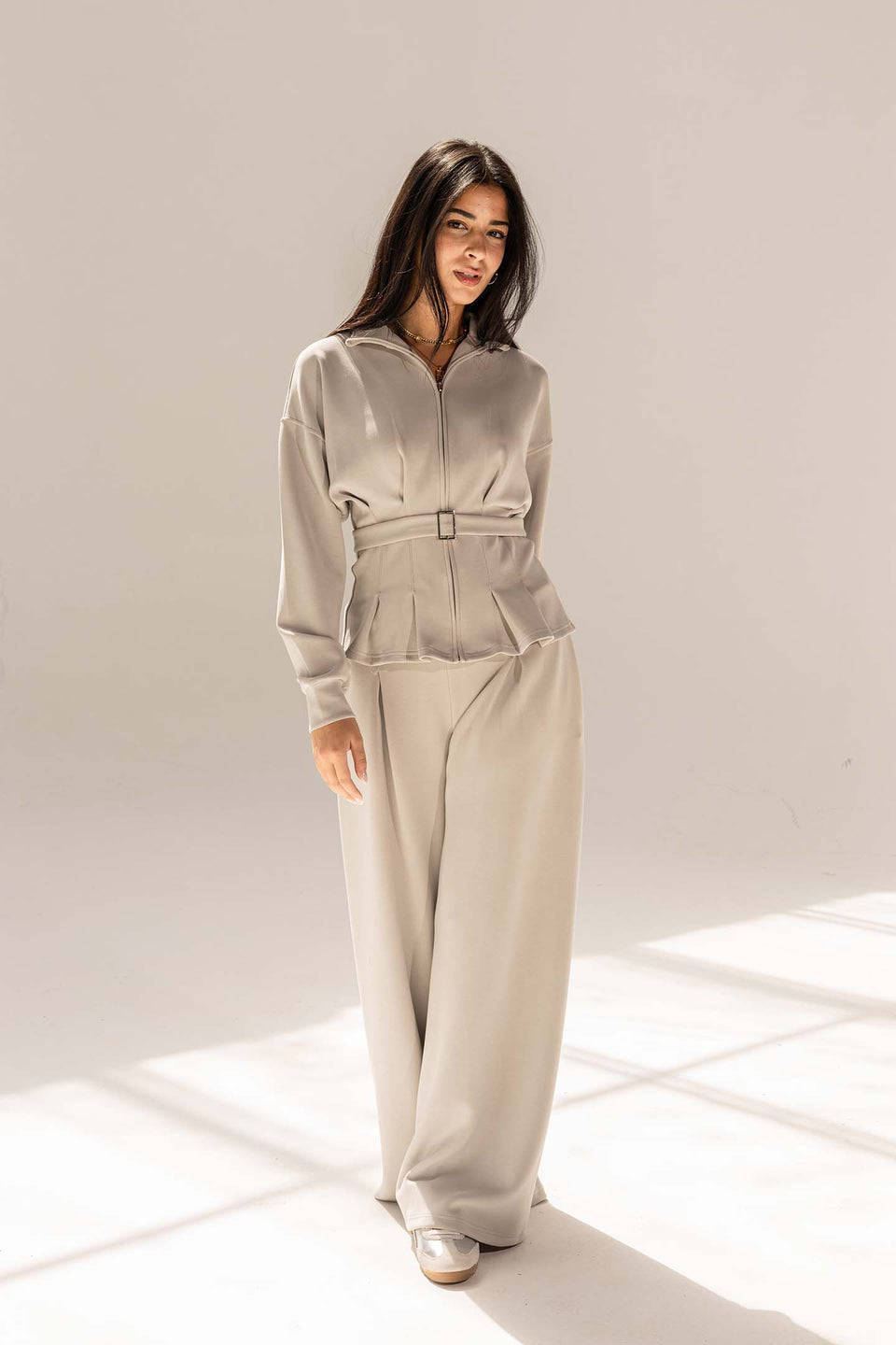 Grey Tailored Elegant Pleats Set