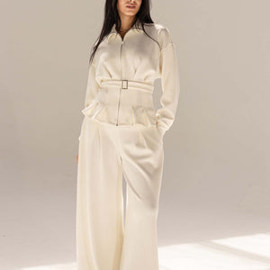 Off White Tailored Elegant Pleats Set