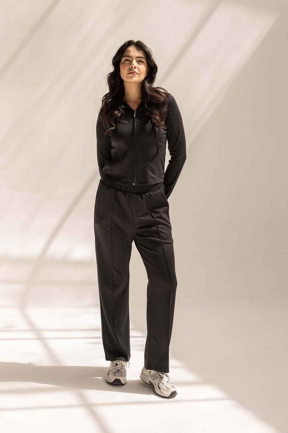 Black Modal Hoodie Contoured Seamst Set
