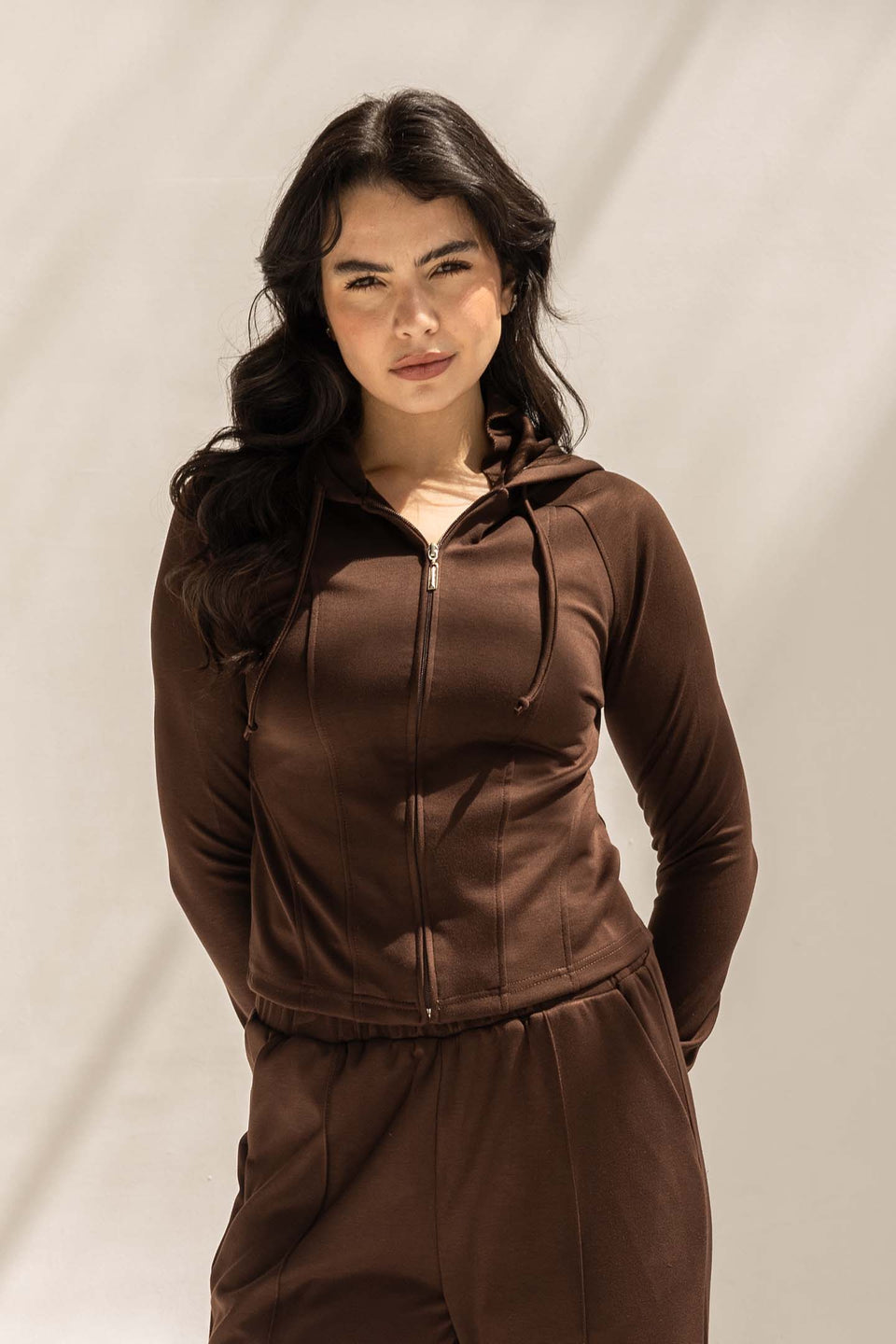 Brown Modal Hoodie Contoured Seamst Set