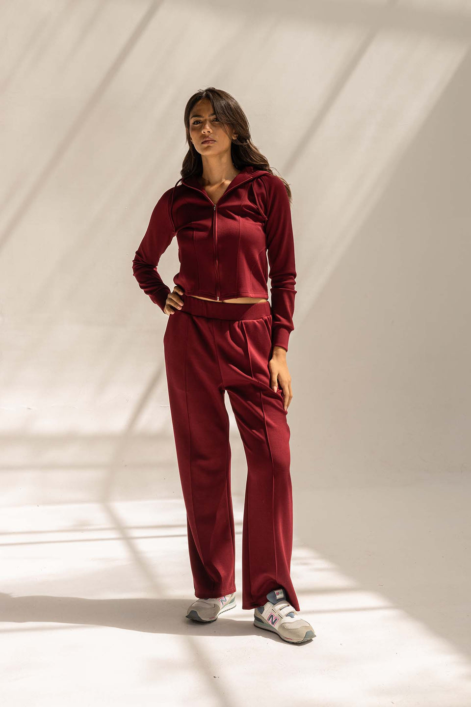 Burgundy Modal Hoodie Contoured Seamst Set