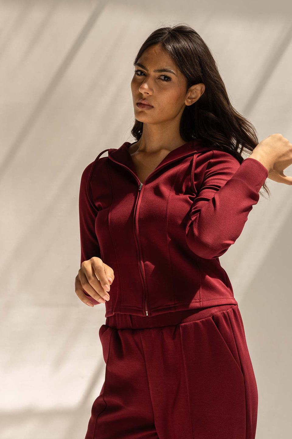 Burgundy Modal Hoodie Contoured Seamst Set