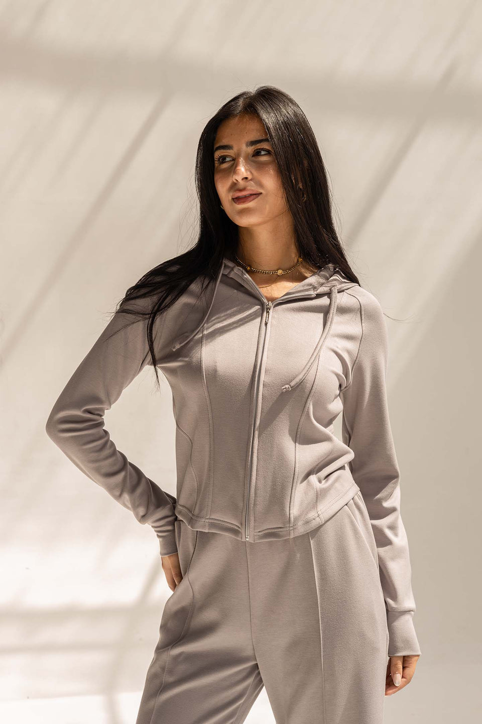 Grey Modal Hoodie Contoured Seamst Set
