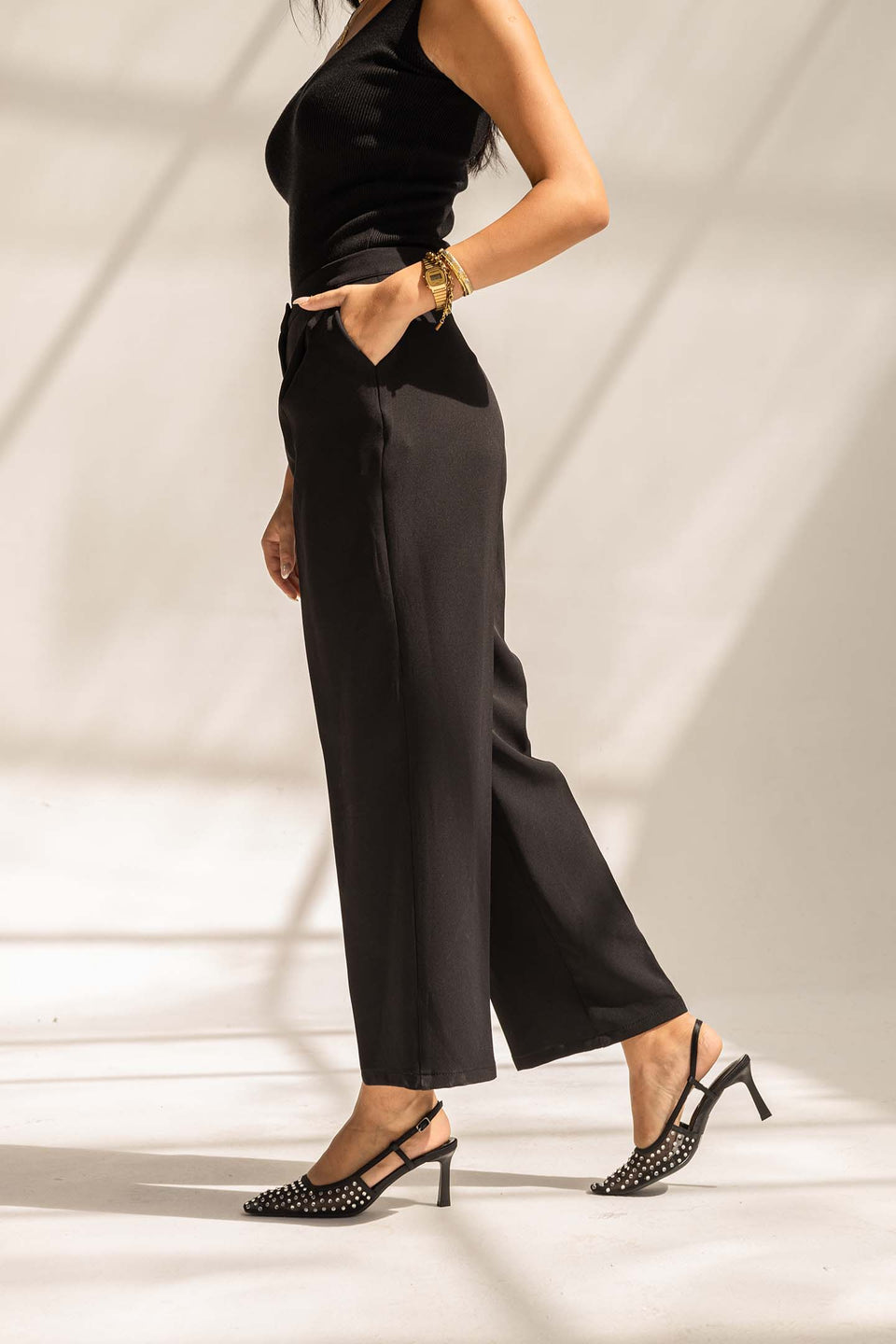 Black Tailored Wide-Leg Pants