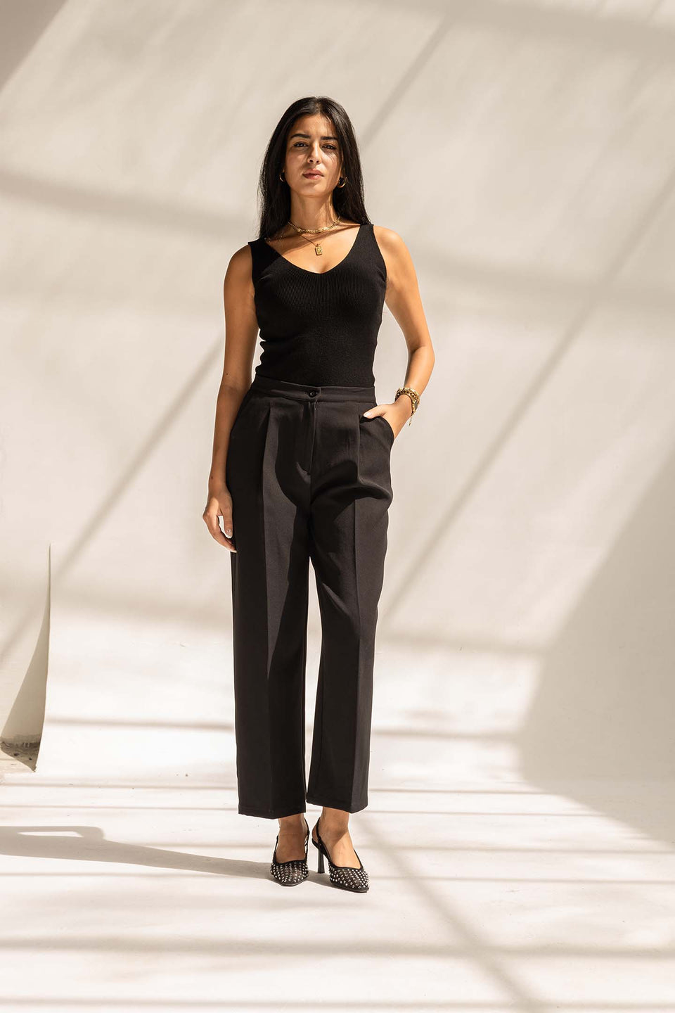 Black Tailored Wide-Leg Pants