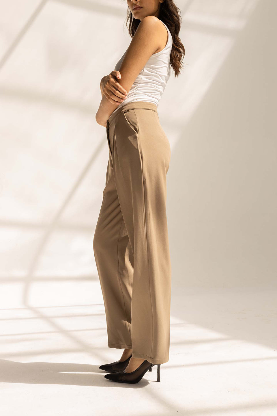 Coffe Tailored Wide-Leg Pants