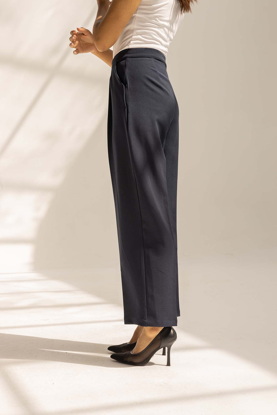 Navy Tailored Wide-Leg Pants