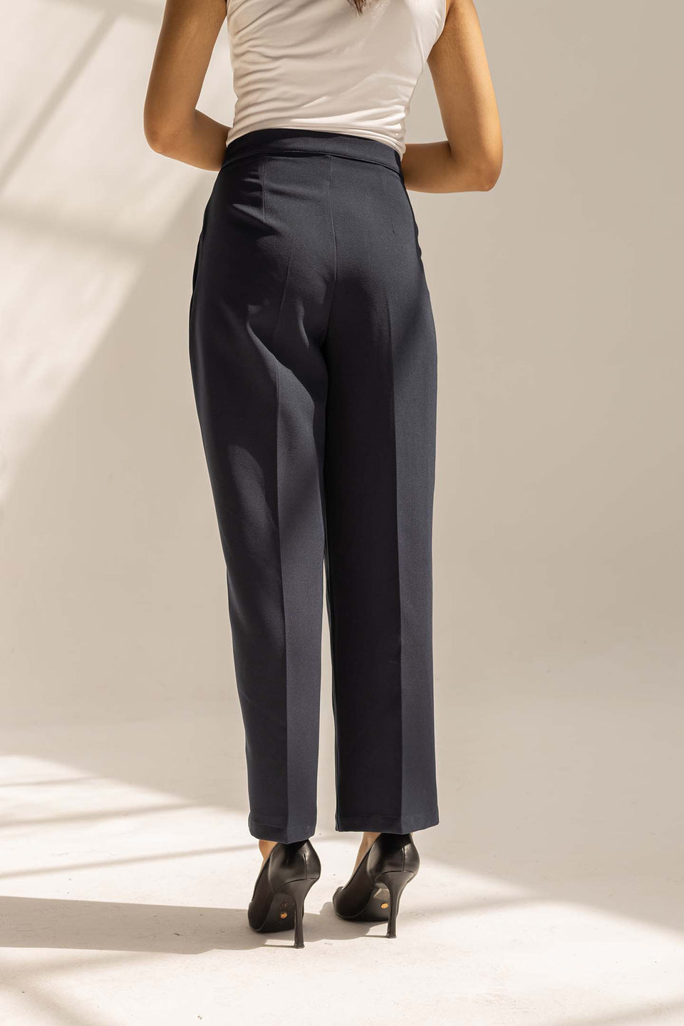 Navy Tailored Wide-Leg Pants