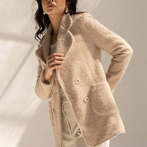 Beige Fuzzy Wool Double-Breasted Jacket