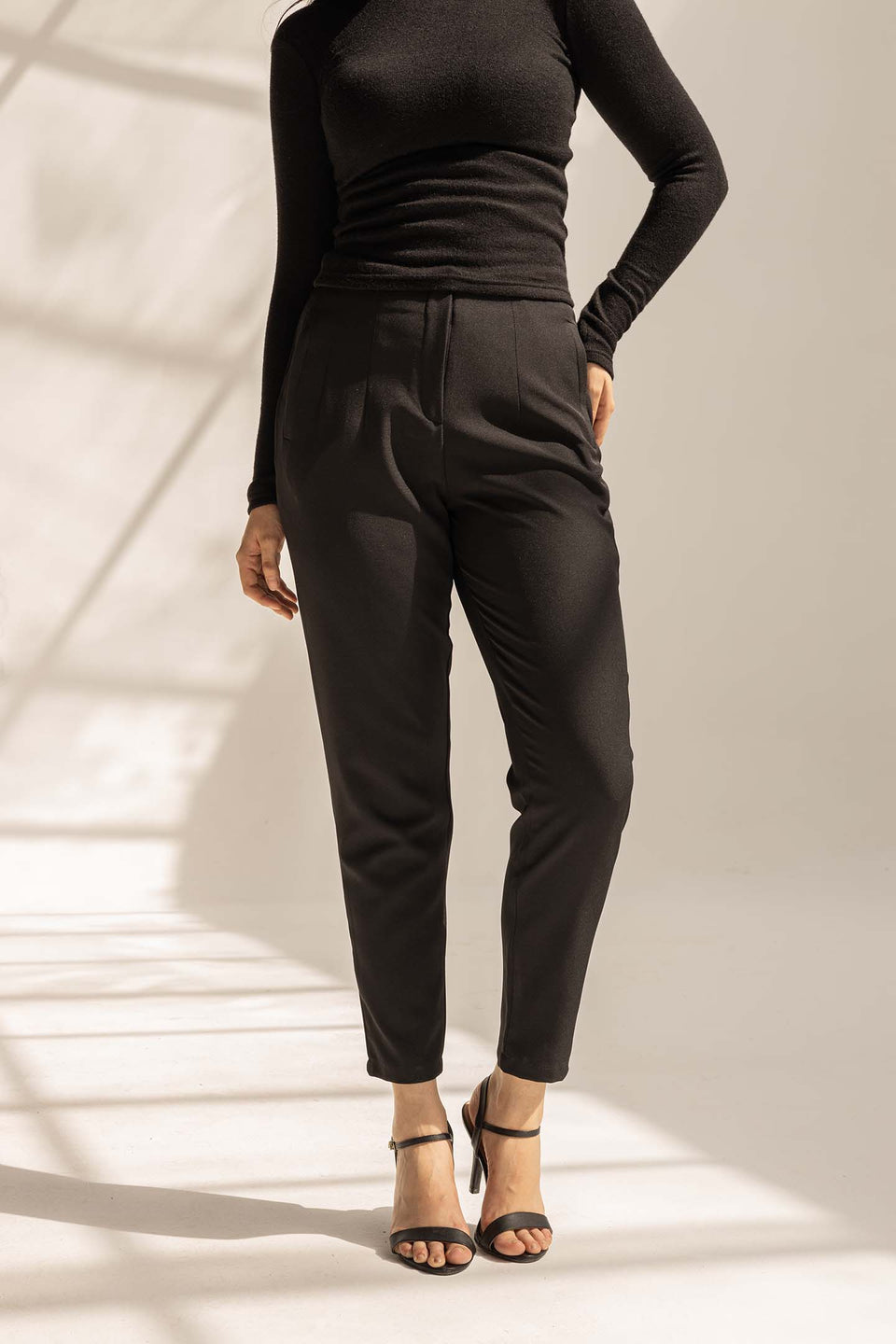 Black High-Waist Tailored Pants
