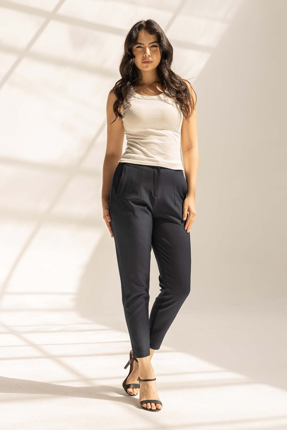 Navy High-Waist Tailored Pants