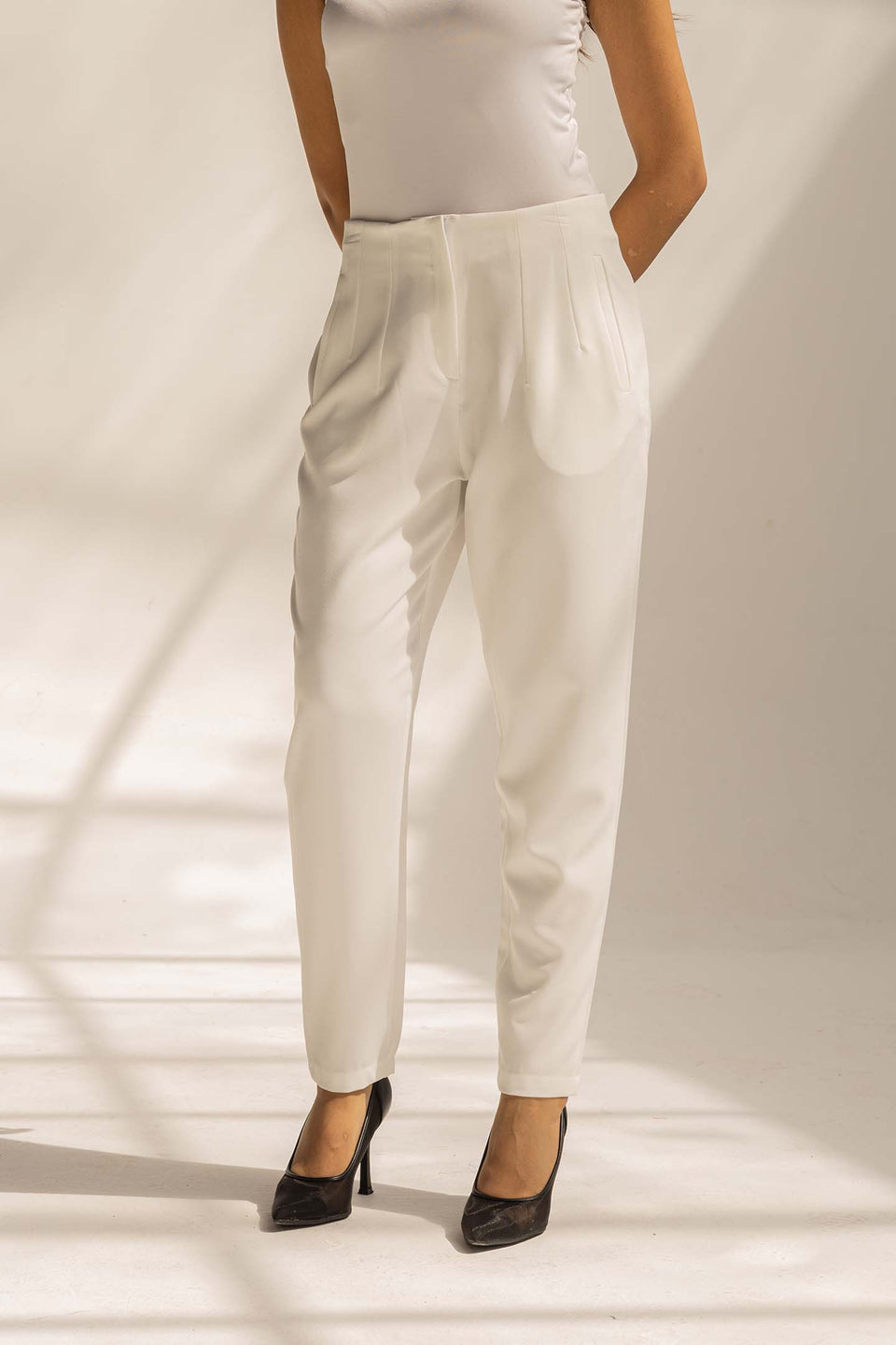 White High-Waist Tailored Pants