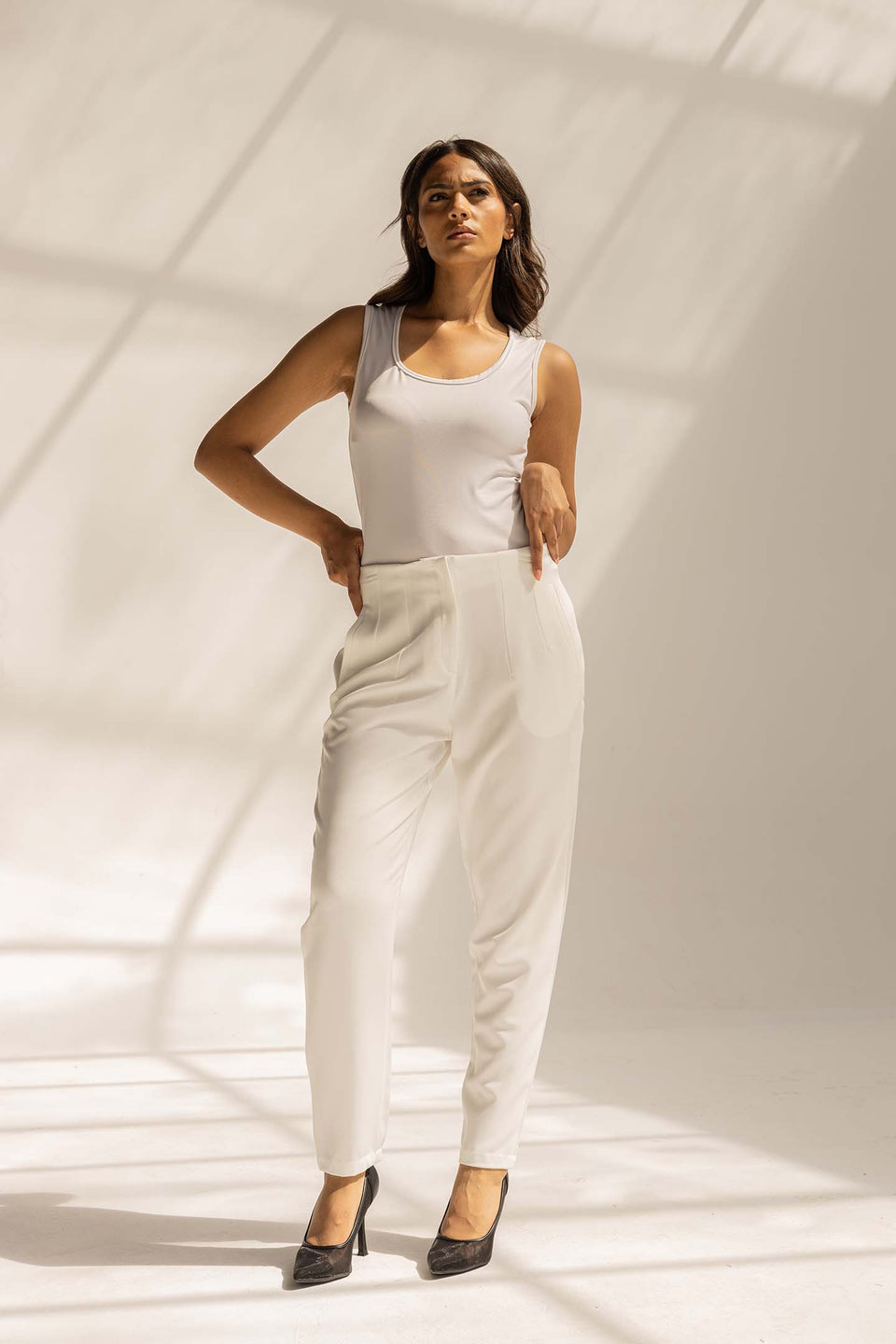 White High-Waist Tailored Pants