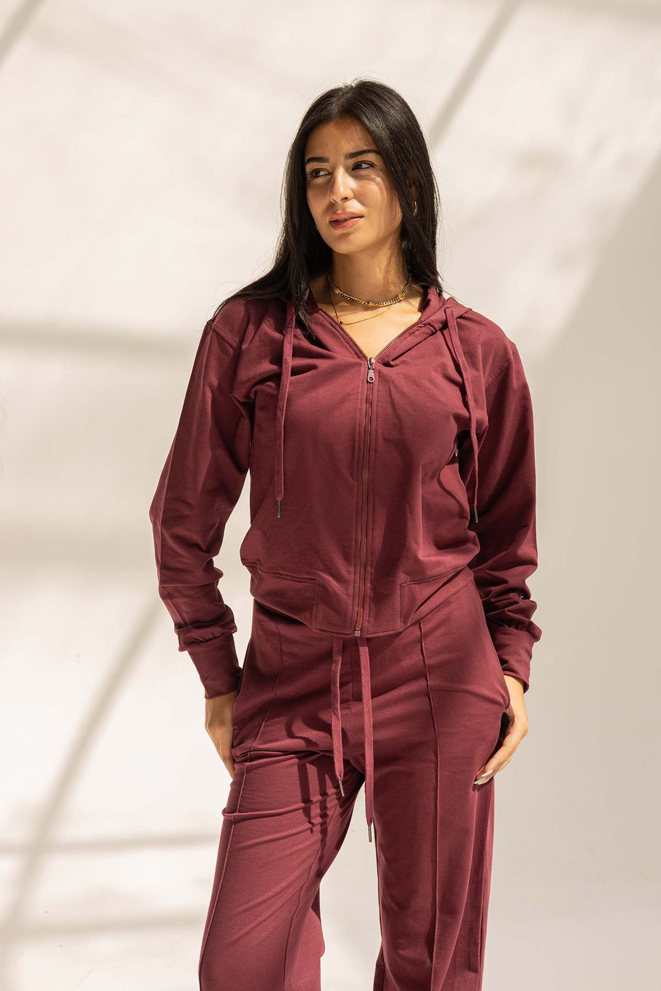 Burgundy Comfy Melton Zipped Hoodie