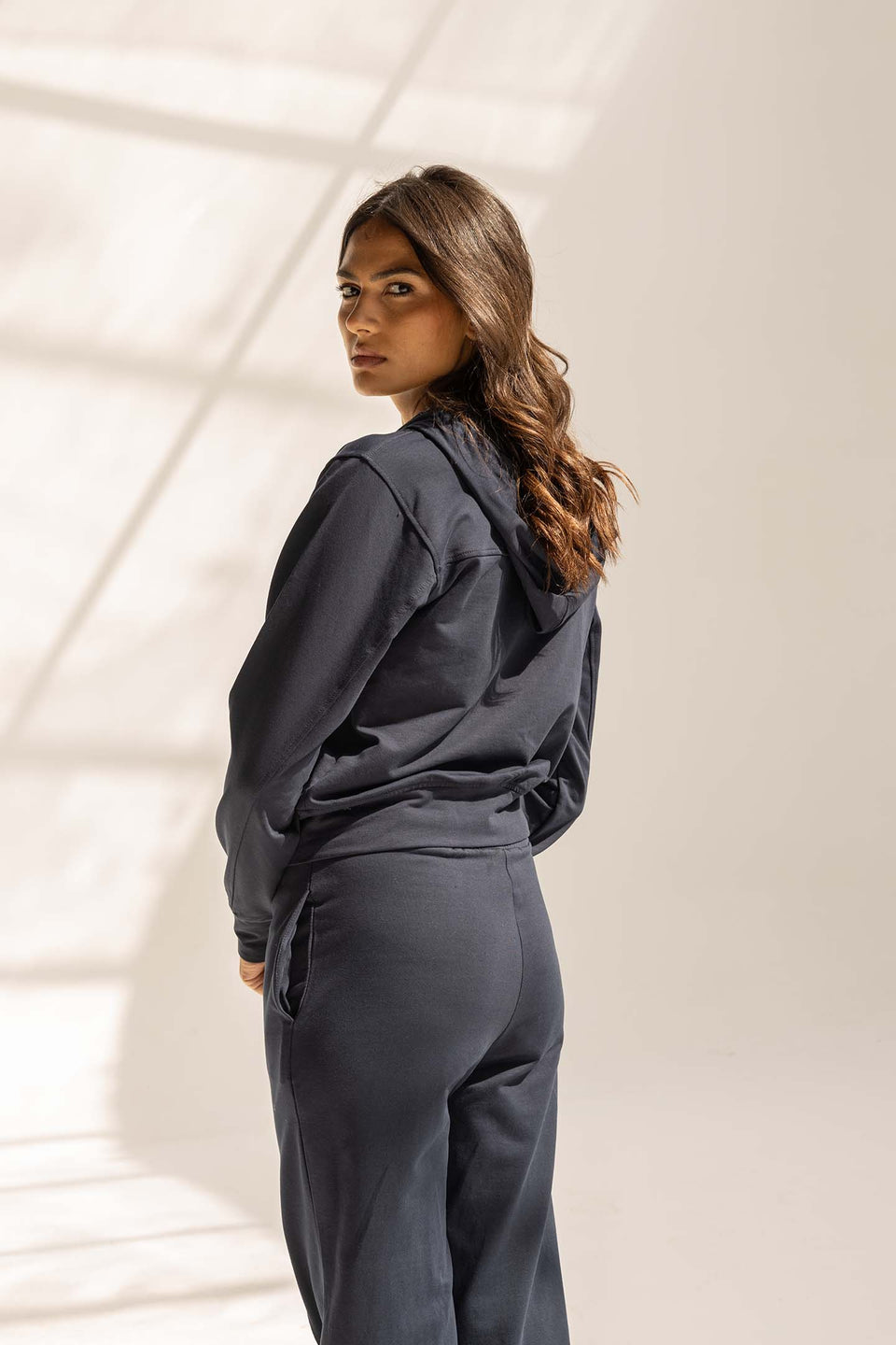 Navy Comfy Melton Zipped Hoodie