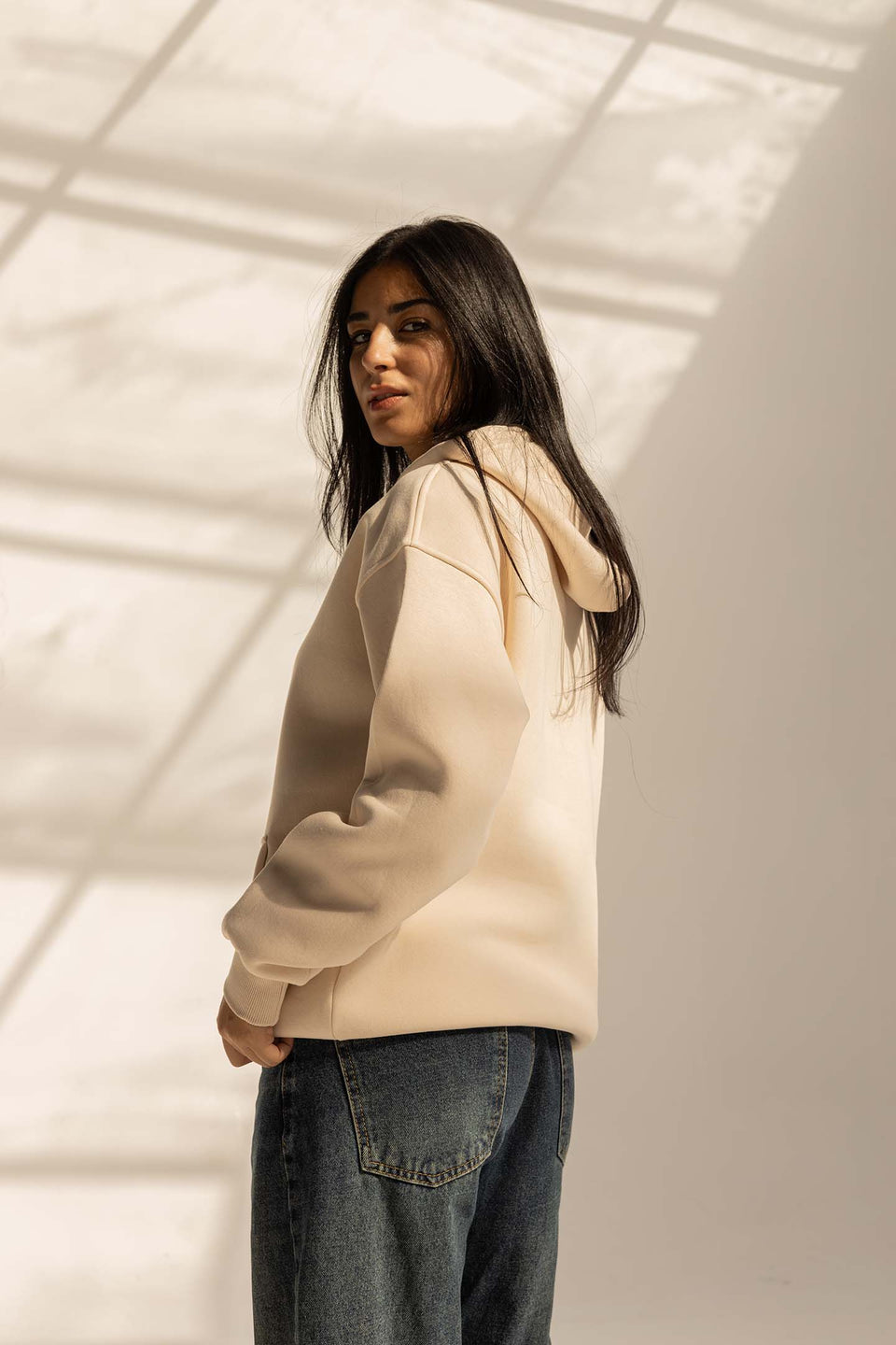 Beige Melton Oversized Hoodie