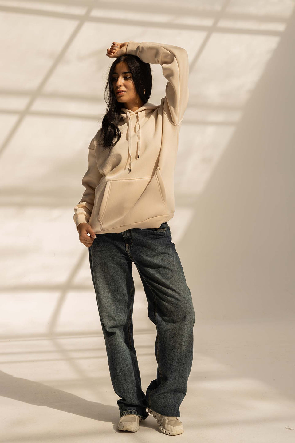 Beige Melton Oversized Hoodie