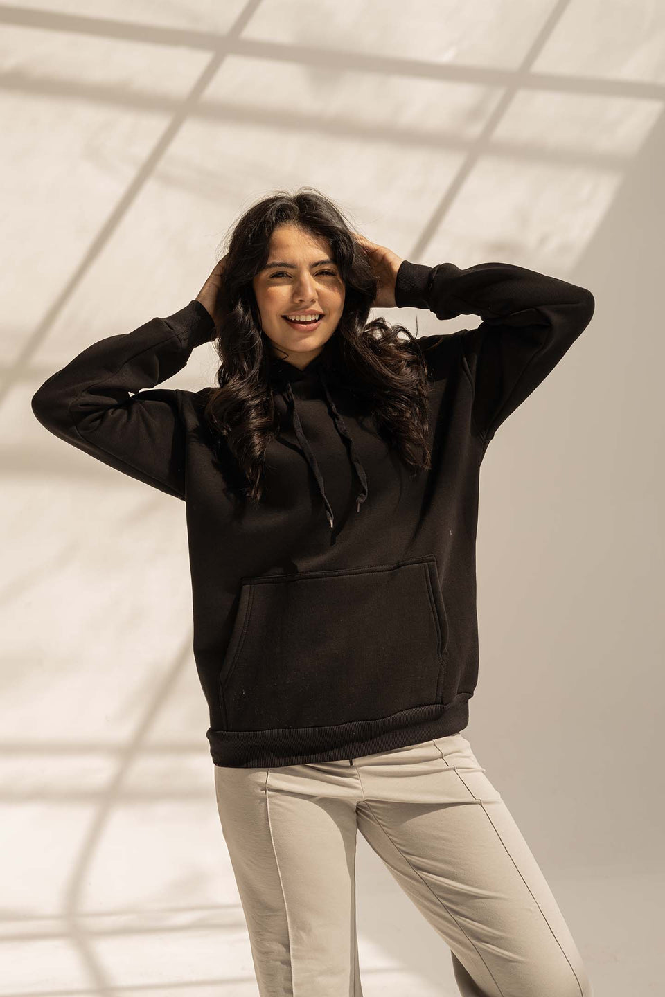 Black Melton Oversized Hoodie
